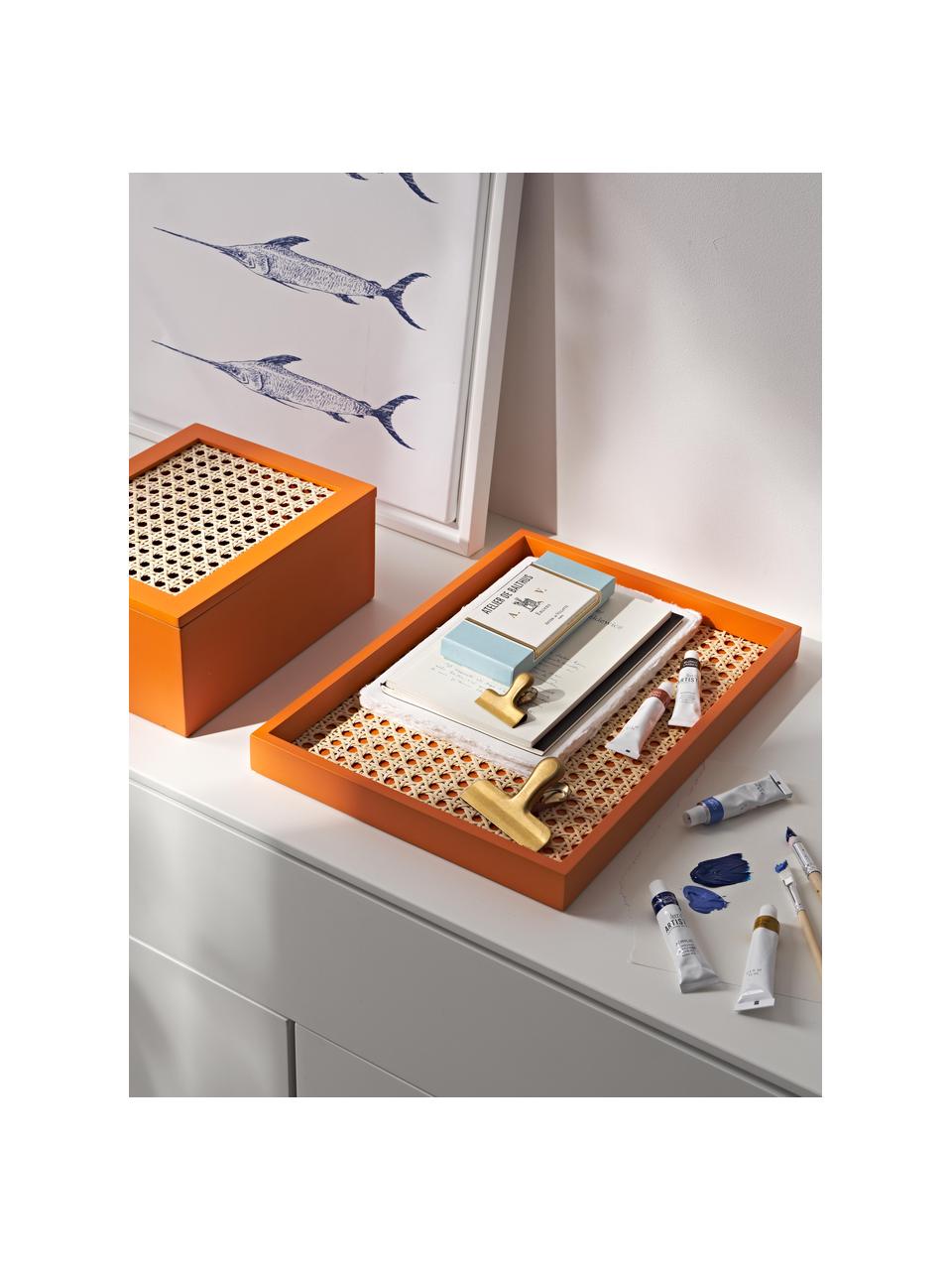 Caja con tejido vienés Carina, Caja: tablero de fibras de dens, Naranja, An 23 x F 10 cm