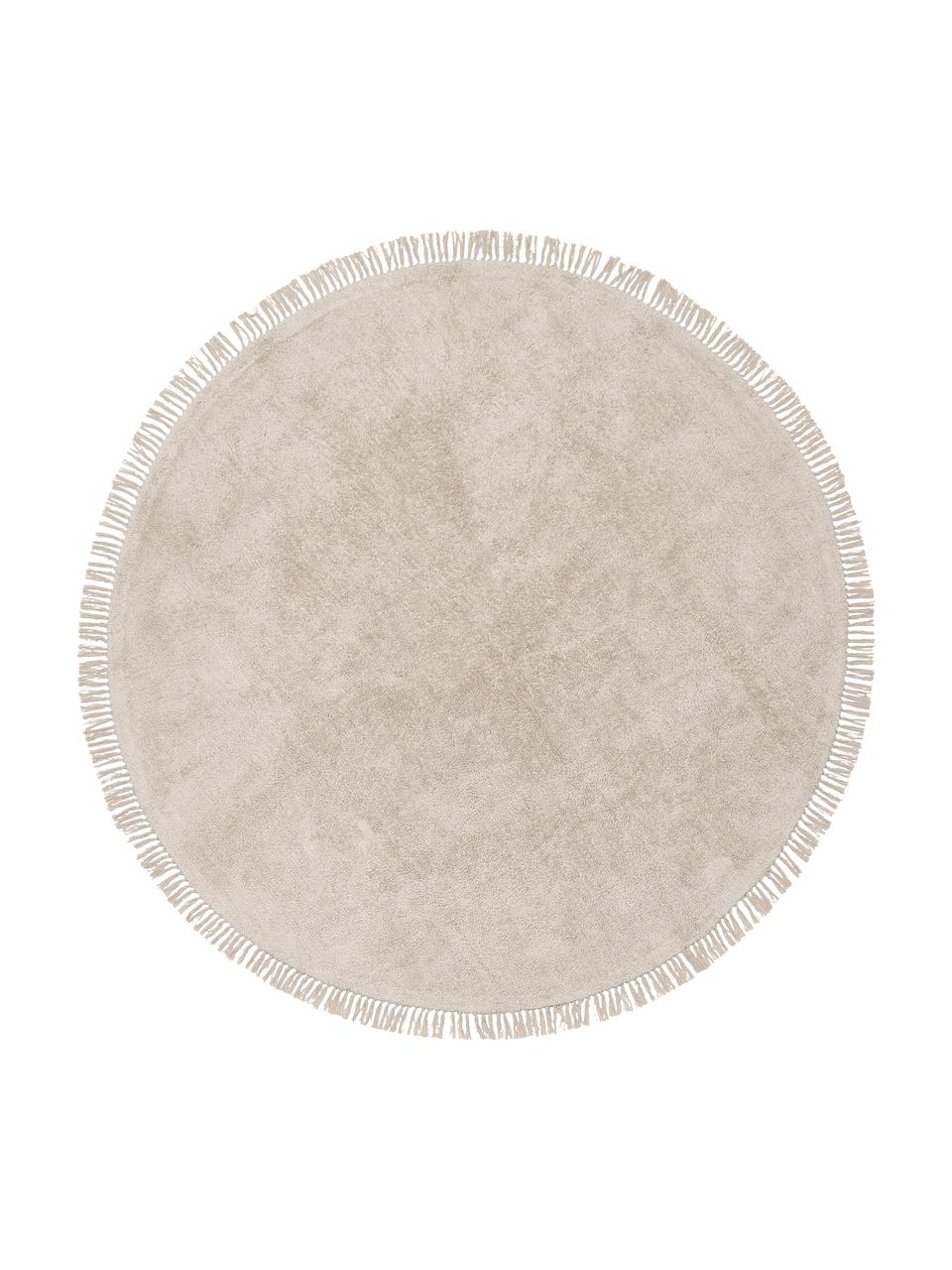 Runder Baumwollteppich Daya mit Fransen, handgetuftet, Beige, Ø 150 cm (Größe M)