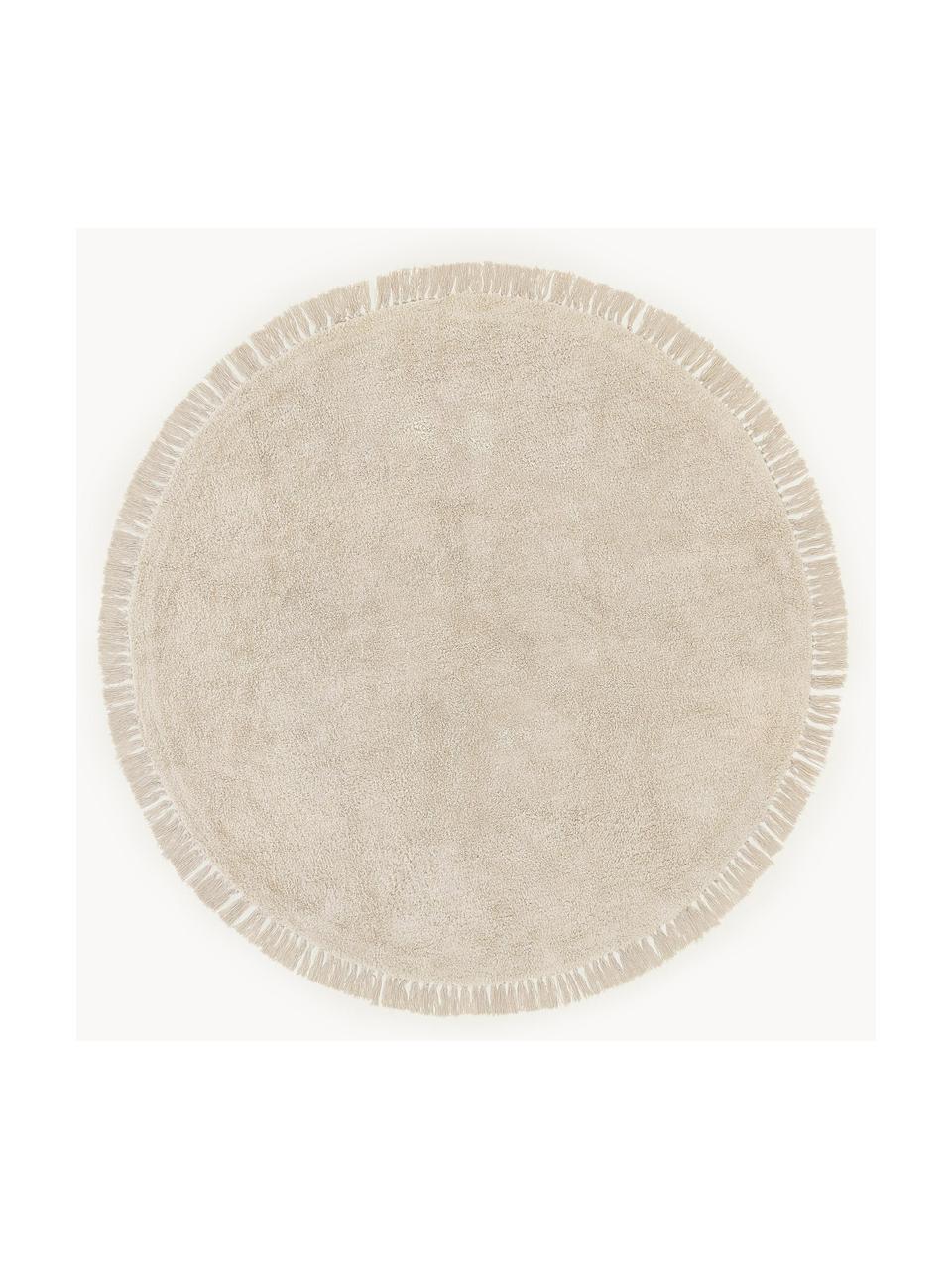 Okrúhly ručne tuftovaný bavlnený koberec so strapcami Daya, Svetlobéžová, Ø 120 cm (veľkosť S)