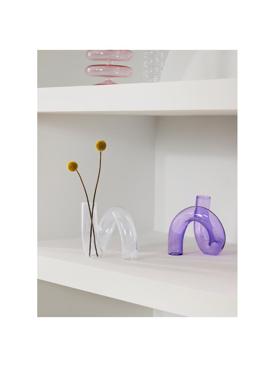 Handgefertigte Vase Zaida, Glas, Lila, transparent, B 11 x H 12 cm