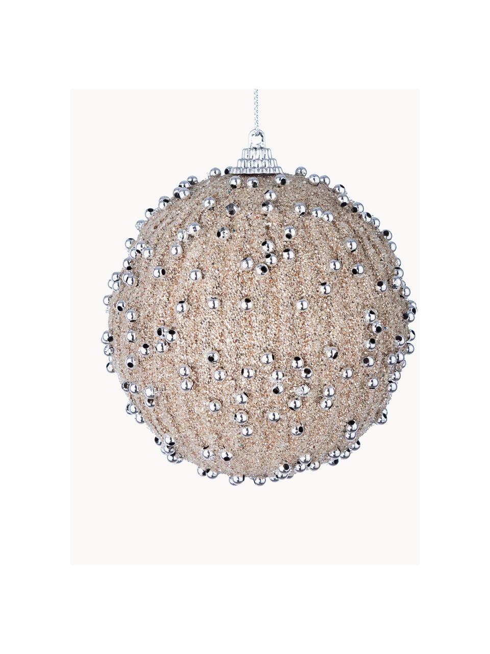 Kerstballen Pearly, 4 stuks, Polyschuim, Lichtbeige, glanzend, zilverkleurig, Ø 10 cm