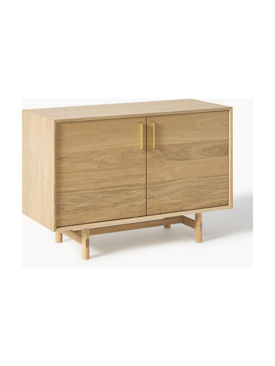 Kleine dressoir Diana van eikenhout, Frame: spaanplaat met eikenhoutf, Poten: eikenhout, Handvatten: aluminiumlegering Dit pro, Licht eikenhout, B 110 x H 76 cm