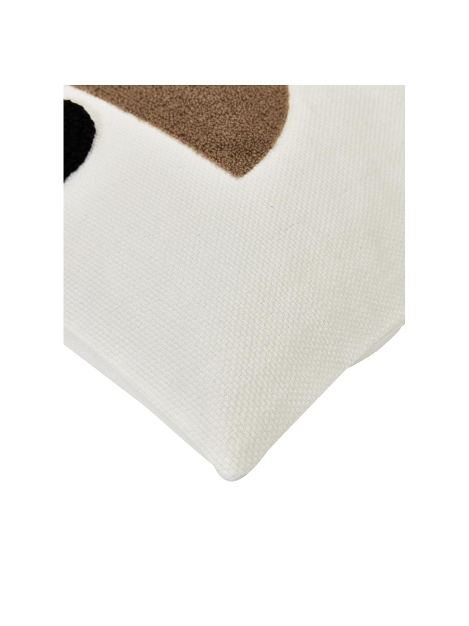 Vyšívaný bavlněný povlak na polštář se strukturovaným povrchem Izad, Hnědá, černá, krémově bílá, Š 45 cm, D 45 cm
