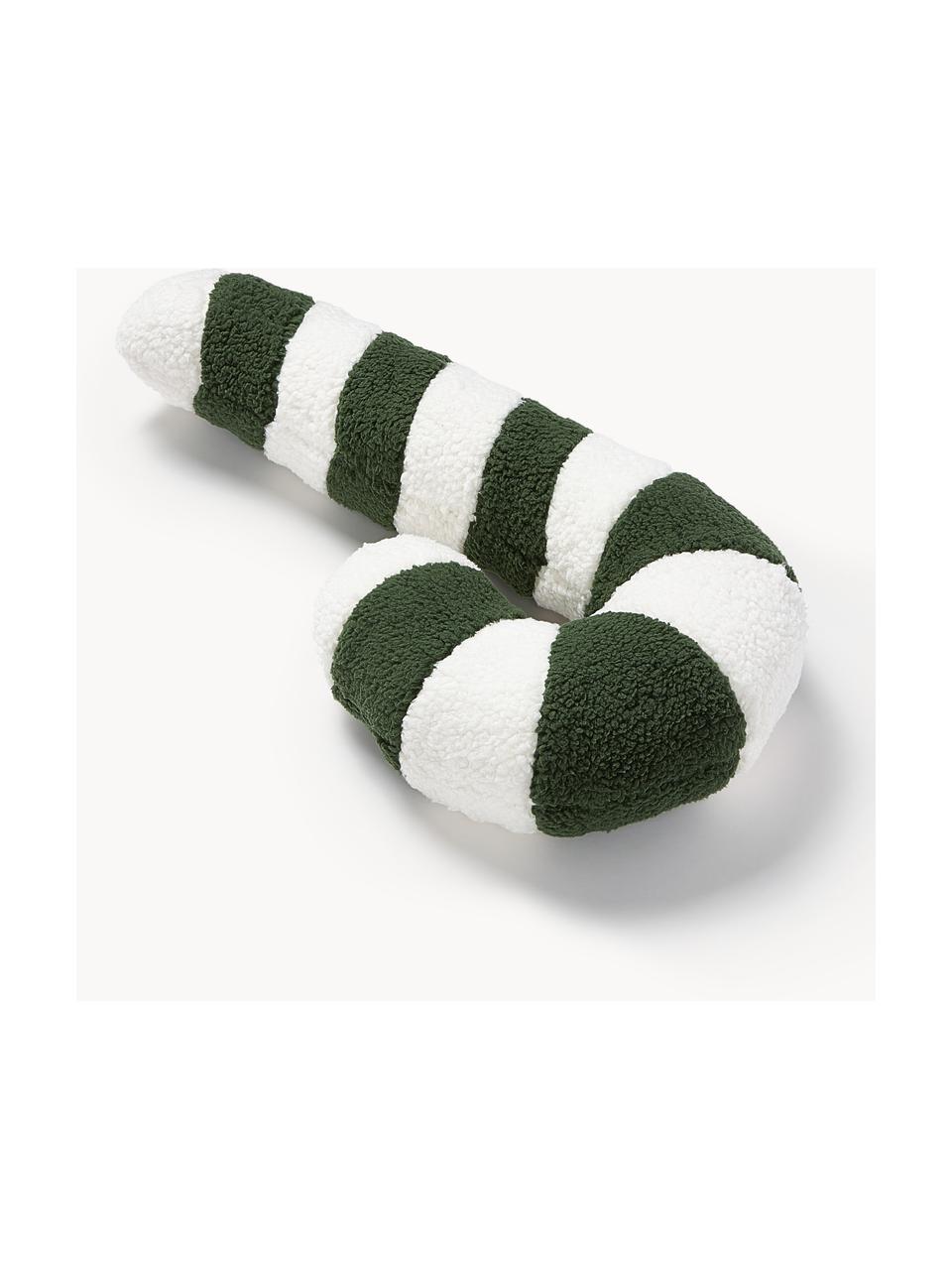 Coussin peluche en forme de canne à sucre Sugar, Vert foncé, blanc, larg. 20 x long. 40 cm