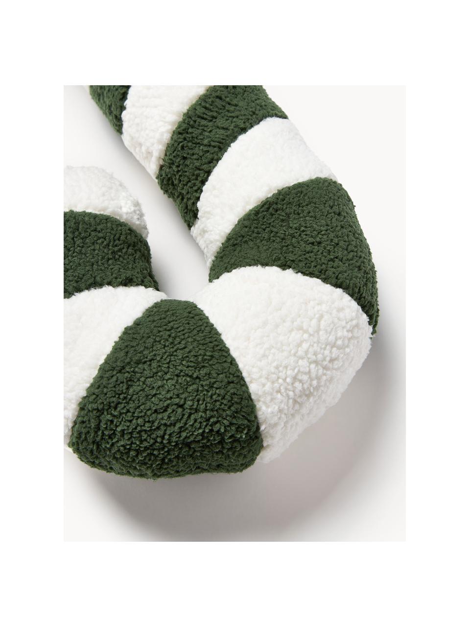 Coussin peluche en forme de canne à sucre Sugar, Vert foncé, blanc, larg. 20 x long. 40 cm