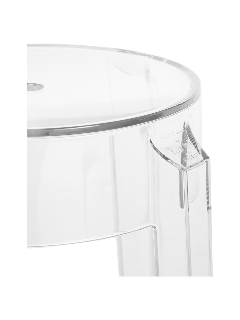 Taburete Charles de diseño Ghost, Policarbonato, Transparente, Ø 39 x Al 46 cm