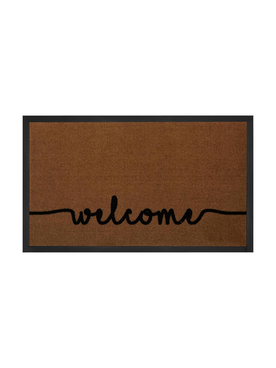 Polyamide deurmat Cozy Welcome, Bovenzijde: polyamide, Onderzijde: rubber, Bruin, zwart, B 45 x L 75 cm