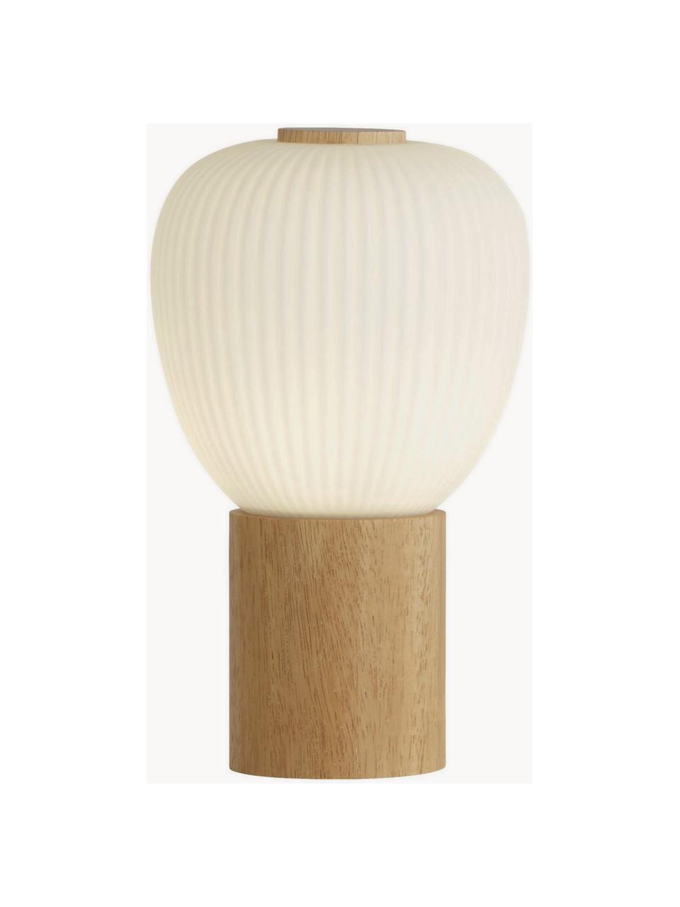 Kleine Tischlampe Ella, Lampenschirm: Glas, Sockel: Holz, Off White, Helles Holz, Ø 15 x H 25 cm