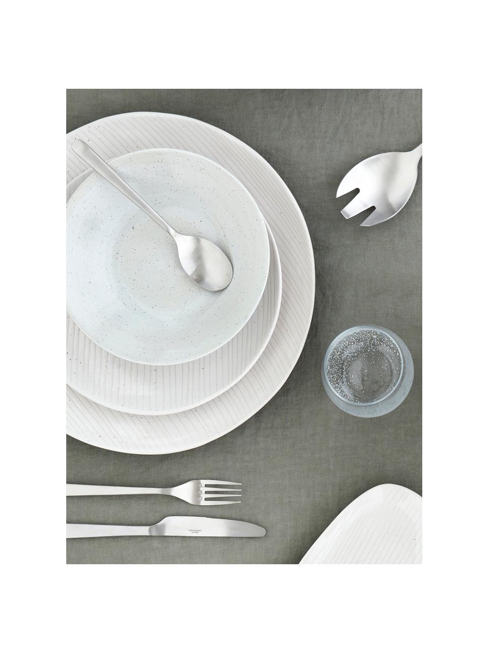 Platos postre artesanales Copenhagen, 4 uds., Gres, Marfil con rayas finas en beige claro, Ø 20 x Al 2 cm