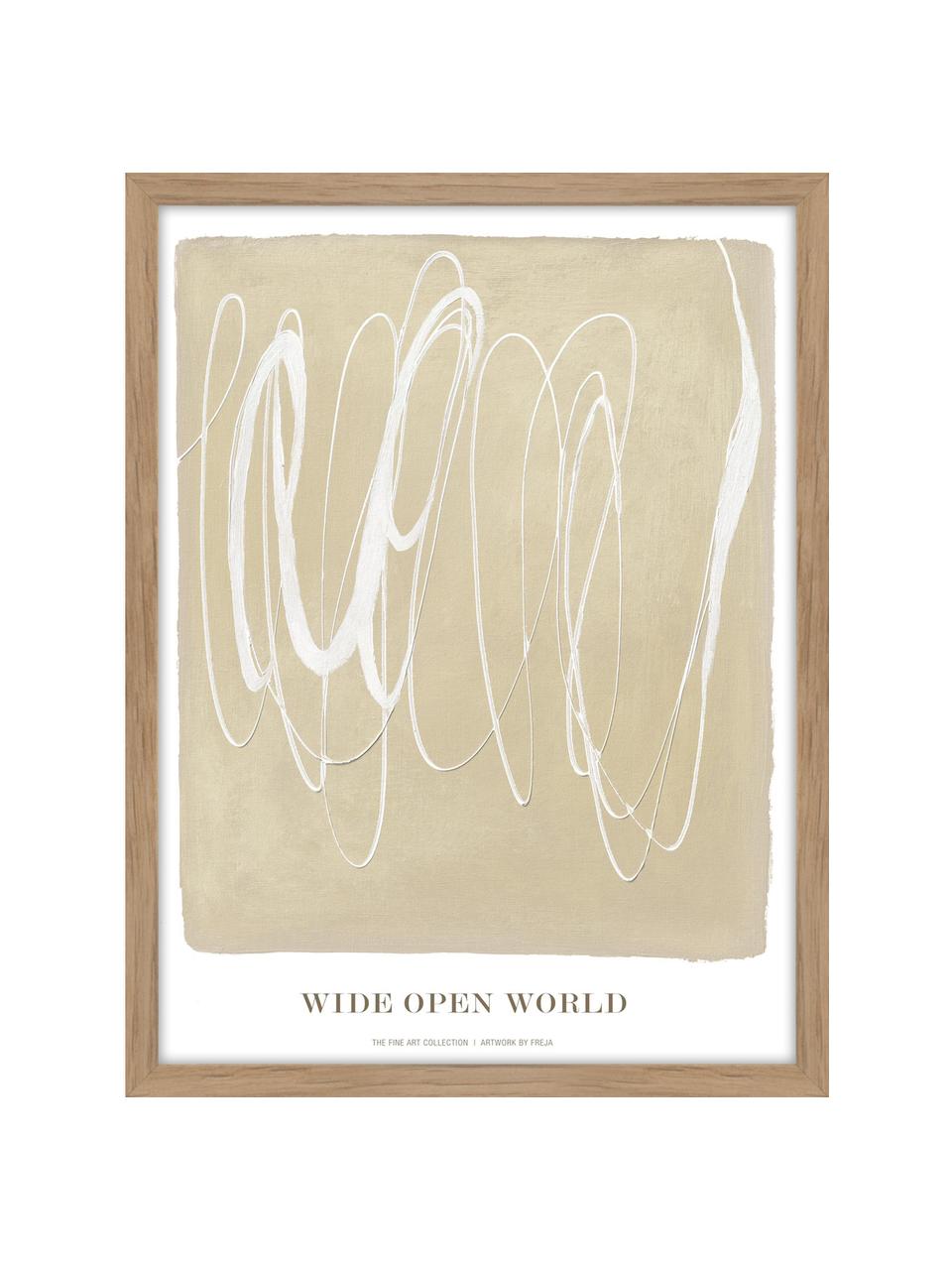 Impression numérique encadrée Wide Open World, Blanc, beige clair, larg. 30 x haut. 40 cm