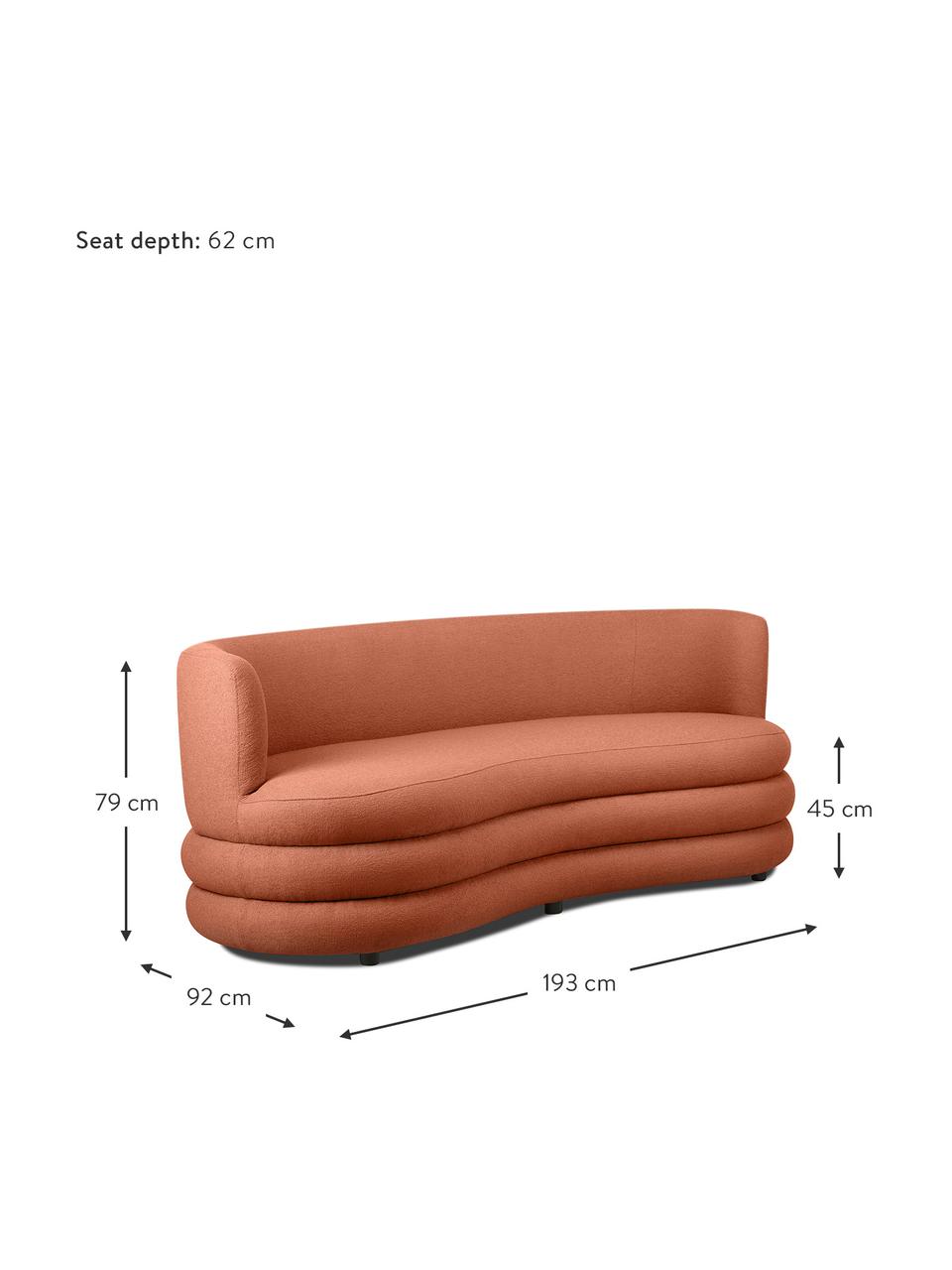 Designová bouclé pohovka Solomon, 3místná, Korálově červená, Š 193 cm, H 92 cm