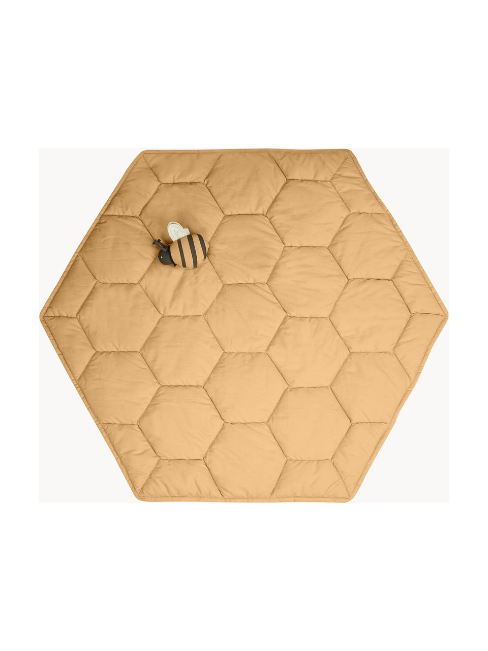 Handgefertigte Spielmatte Honeycomb mit Rasselspielzeug, Bezug: 100 % Baumwolle, Ocker, B 100 x L 100 cm