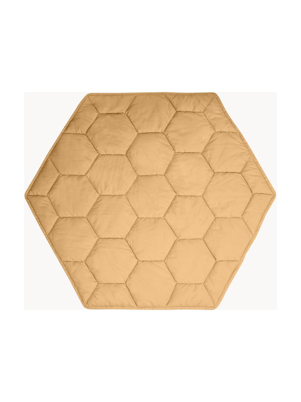 Handgefertigte Spielmatte Honeycomb mit Rasselspielzeug, Bezug: 100 % Baumwolle, Ocker, B 100 x L 100 cm