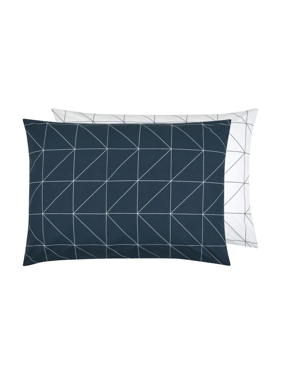 Funda de almohada de algodón Marla, Azul marino y blanco crema estampado, An 50 x L 70 cm