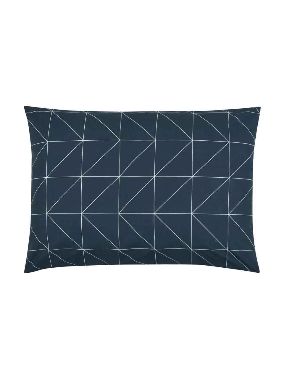 Funda de almohada de algodón Marla, Azul marino y blanco crema estampado, An 50 x L 70 cm