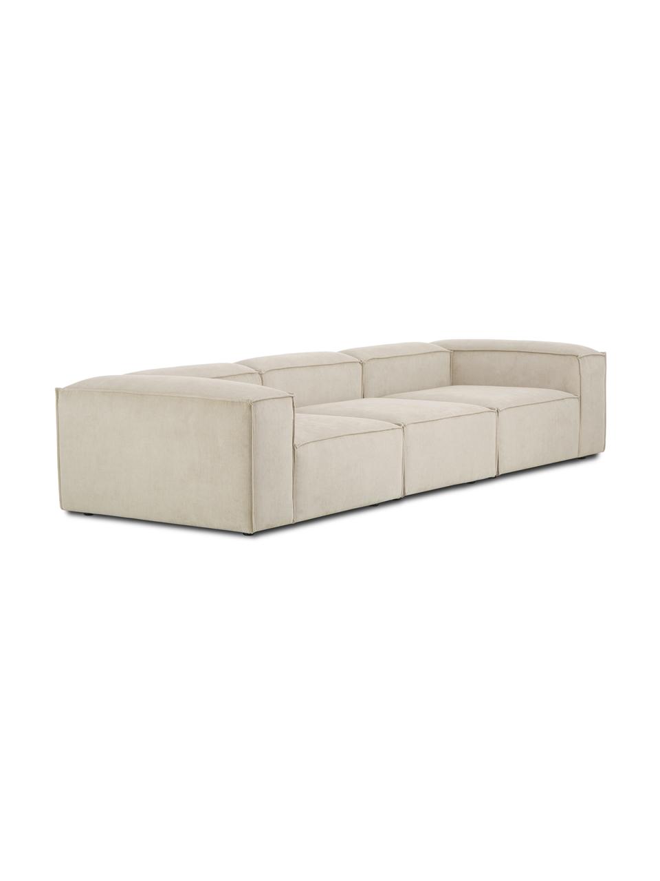 Sofa modułowa ze sztruksu Lennon (4-osobowa), Tapicerka: sztruks (92% poliester, 8, Stelaż: lite drewno sosnowe z cer, Nogi: tworzywo sztuczne Materia, Jasnobeżowy sztruks, S 327 x G 119 cm