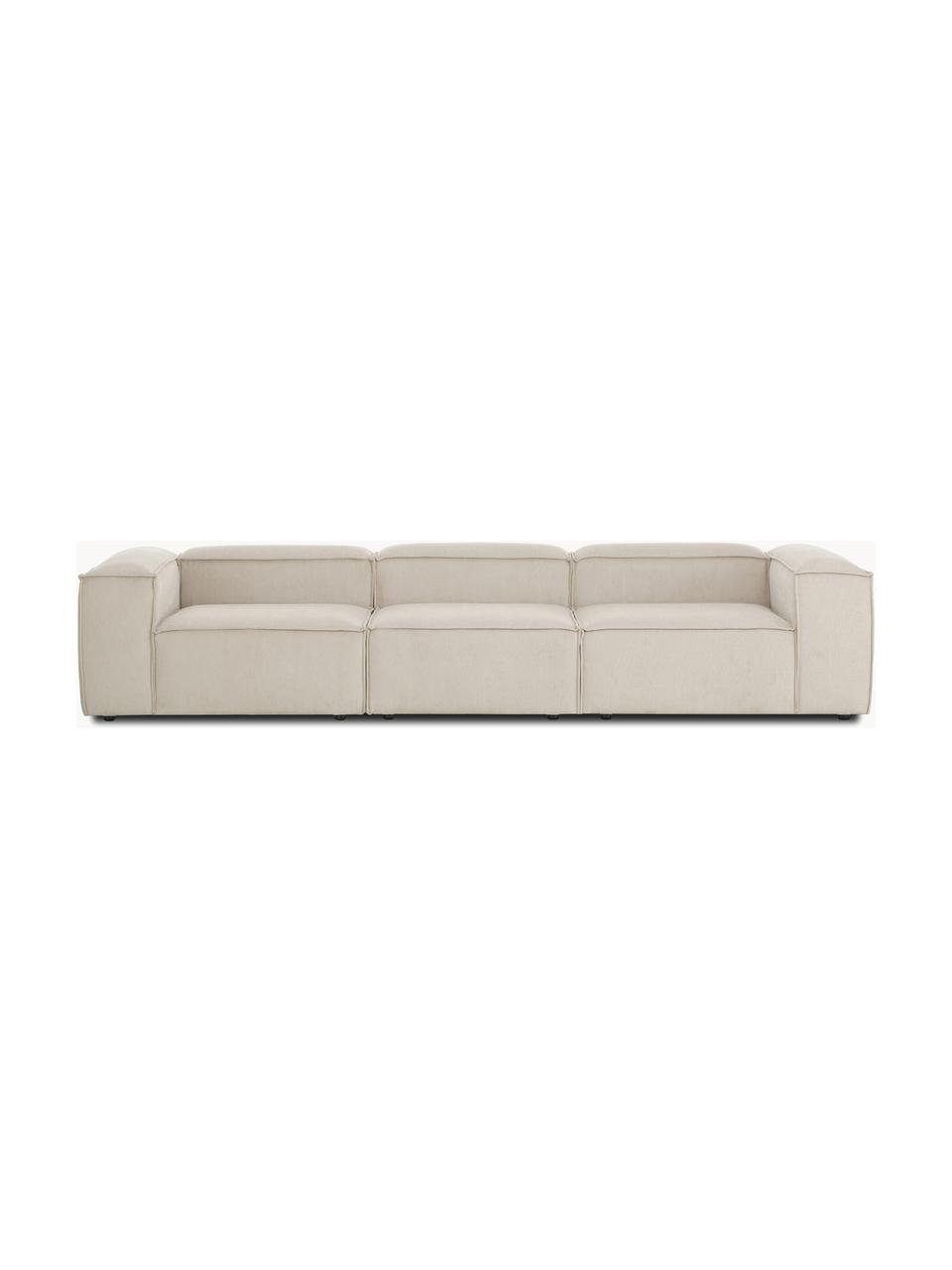 Sofa modułowa ze sztruksu Lennon (4-osobowa), Tapicerka: sztruks (92% poliester, 8, Stelaż: lite drewno sosnowe z cer, Nogi: tworzywo sztuczne Materia, Jasnobeżowy sztruks, S 327 x G 119 cm