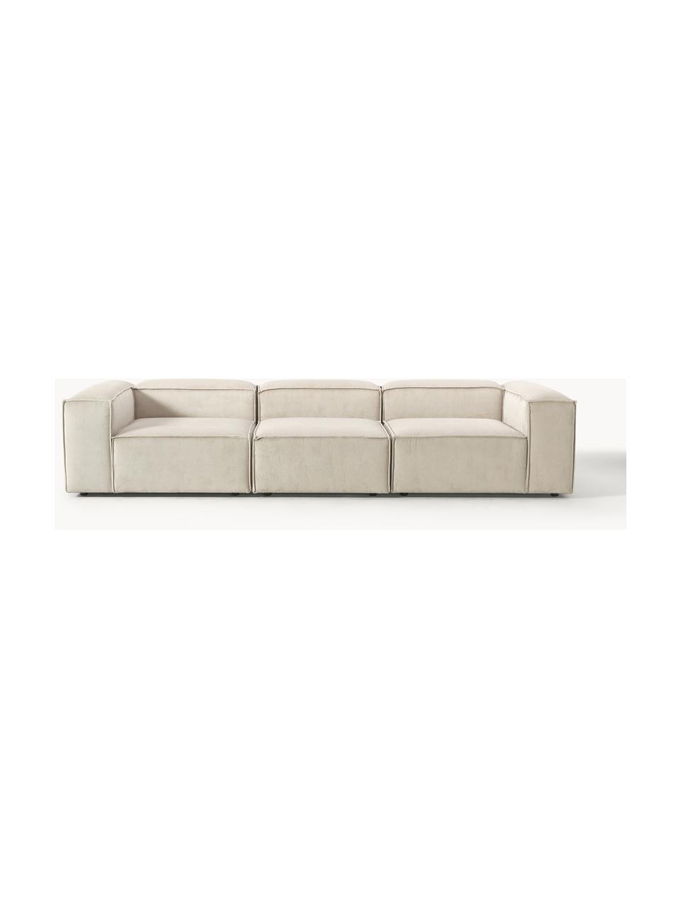 Modulares Sofa Lennon (4-Sitzer) aus Cord, Bezug: Cord (92 % Polyester, 8 %, Gestell: Massives Kiefernholz, Spe, Cord Hellbeige, B 327 x T 119 cm