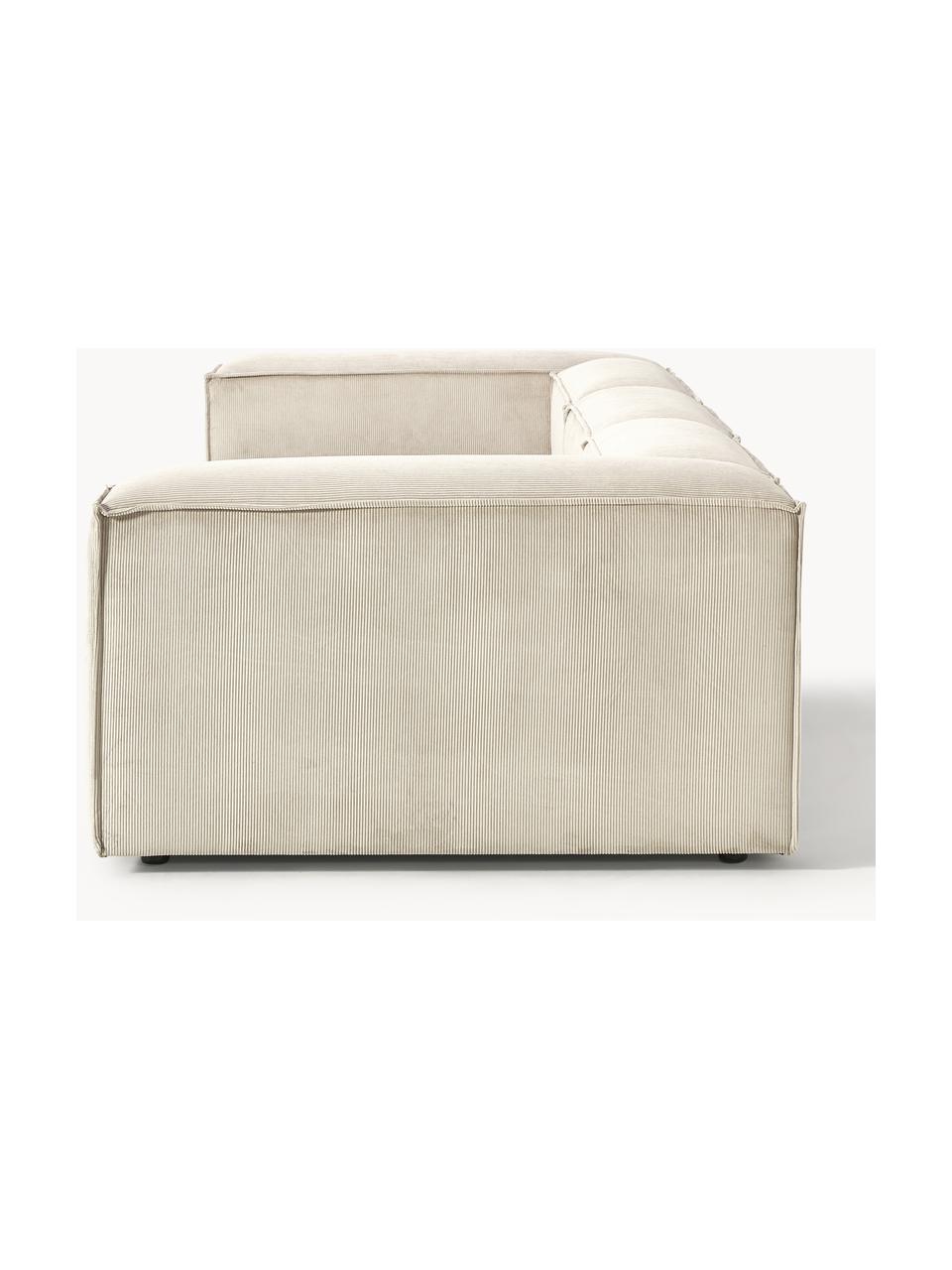 Sofá rinconera modular de pana Lennon (4 plazas), Tapizado: pana (92% poliéster, 8% p, Estructura: madera de pino maciza, ma, Patas: plástico Este producto es, Pana beige claro, An 327 x F 119 cm