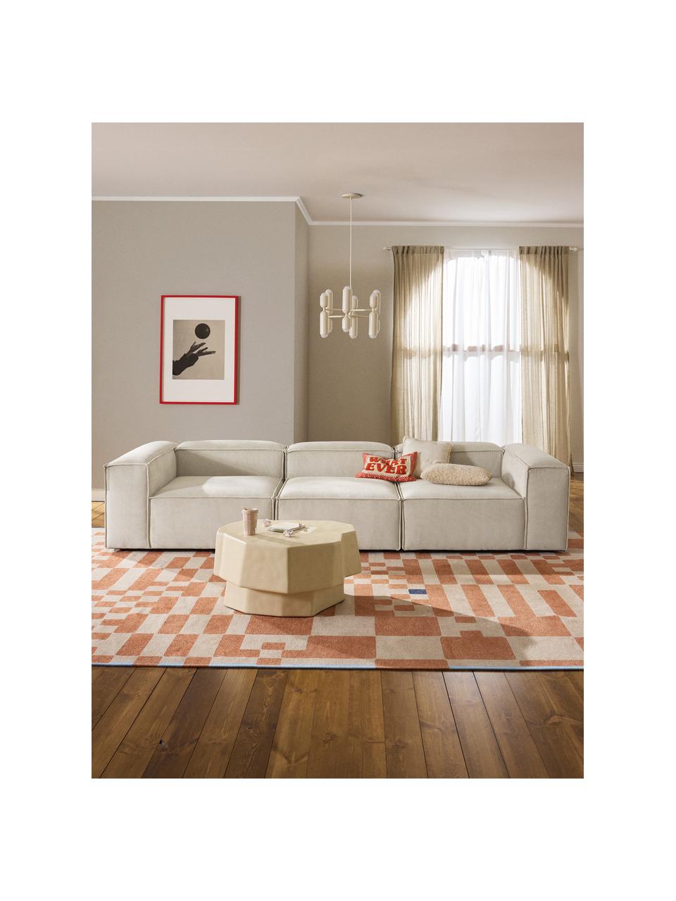 Modulares Sofa Lennon (4-Sitzer) aus Cord, Bezug: Cord (92 % Polyester, 8 %, Gestell: Massives Kiefernholz, Spe, Füße: Kunststoff Dieses Produkt, Cord Hellbeige, B 327 x T 119 cm