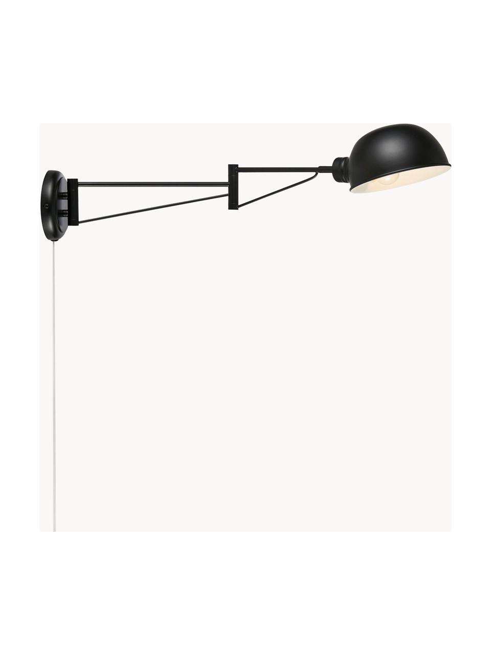 Grote wandspot Portland met stekker, Lamp: gecoat staal, Zwart, D 76 x H 16 cm