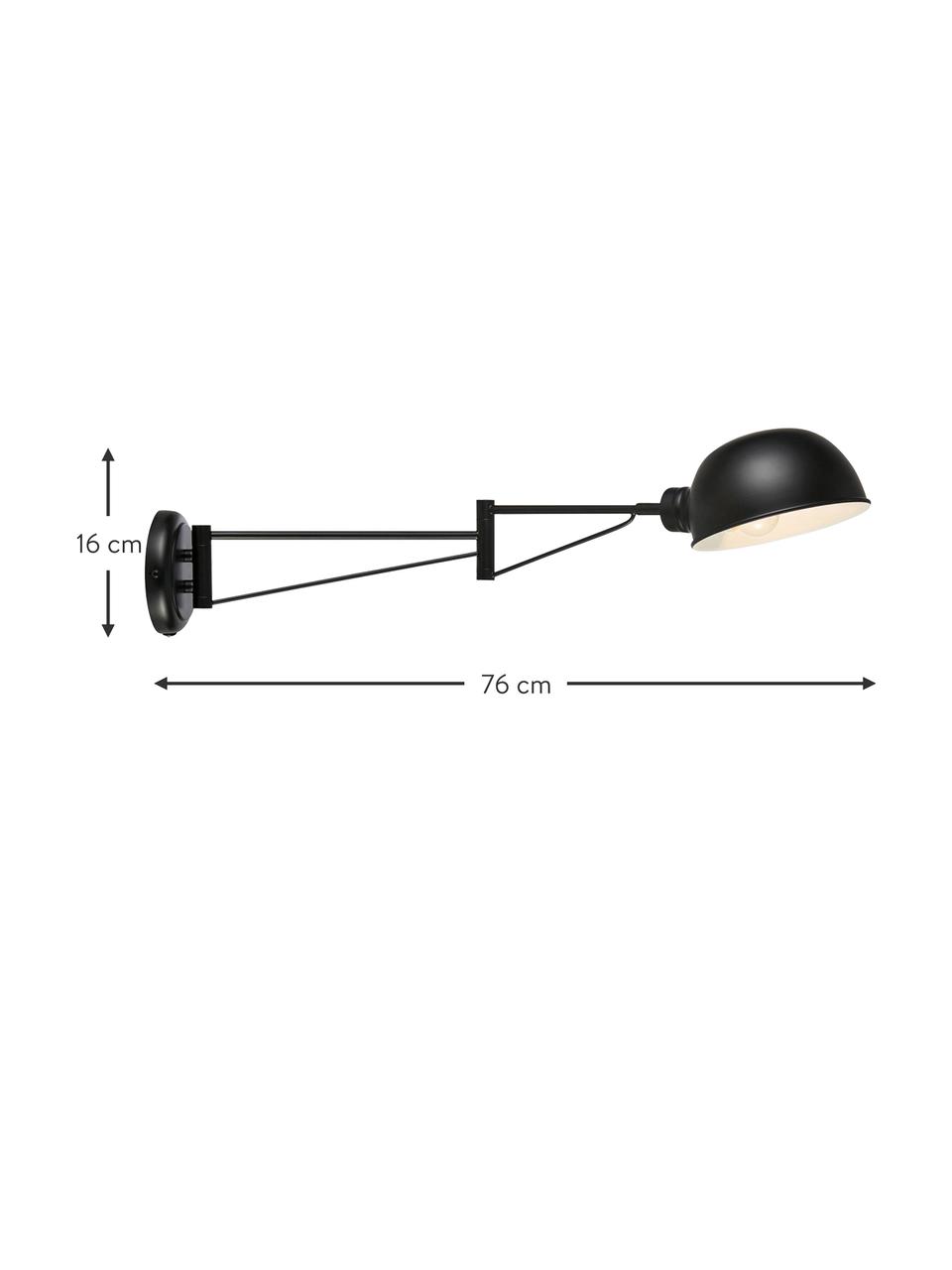 Grote wandspot Portland met stekker, Lamp: gecoat staal, Zwart, D 76 x H 16 cm