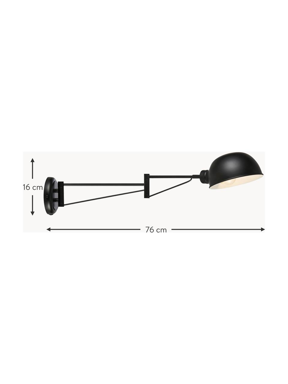 Grote wandspot Portland met stekker, Lamp: gecoat staal, Zwart, D 76 x H 16 cm