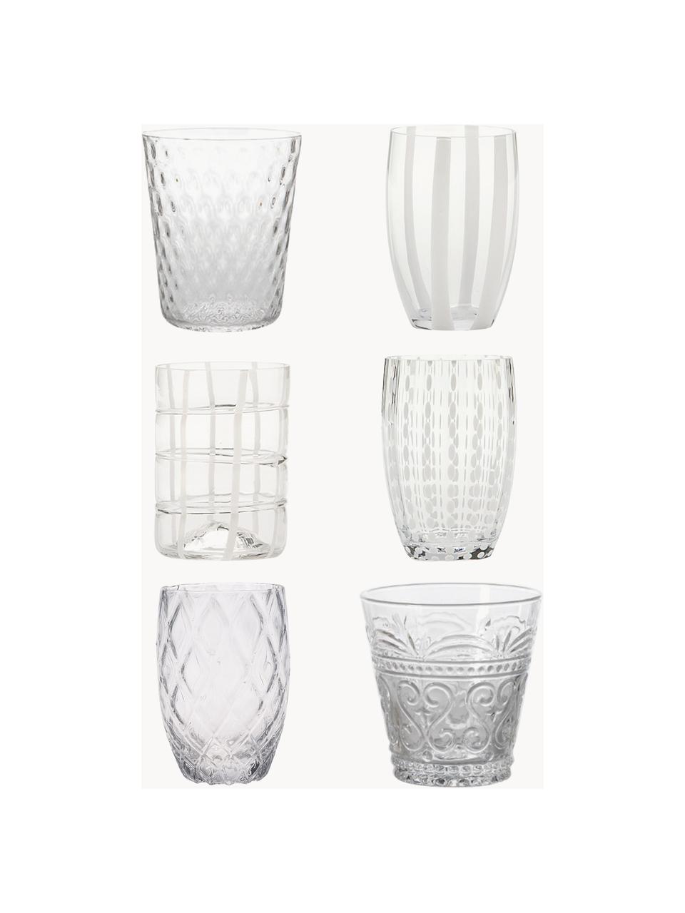 Handgefertigte Wassergläser Melting, 6er-Set, Glas, Weiss, transparent, Set mit verschiedenen Grössen