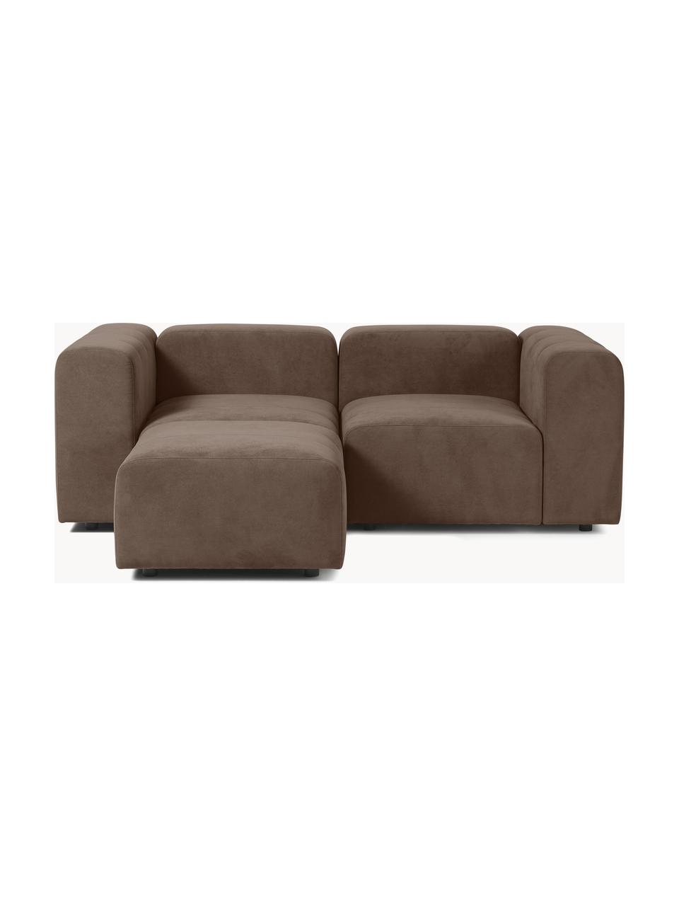 Modulares Sofa Lena (3-Sitzer) mit Hocker, Bezug: Webstoff (88% Polyester, , Gestell: Kiefernholz, Schichtholz,, Füße: Kunststoff, Webstoff Dunkelbraun, B 209 x T 181 cm