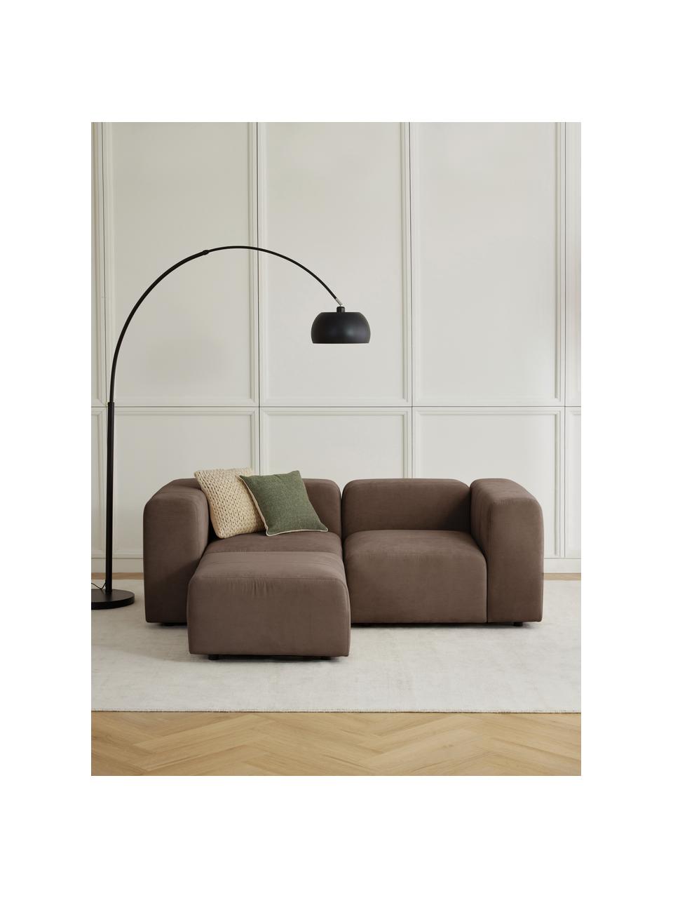 Modulares Sofa Lena (3-Sitzer) mit Hocker, Bezug: Webstoff (88% Polyester, , Gestell: Kiefernholz, Schichtholz,, Füße: Kunststoff, Webstoff Dunkelbraun, B 209 x T 181 cm