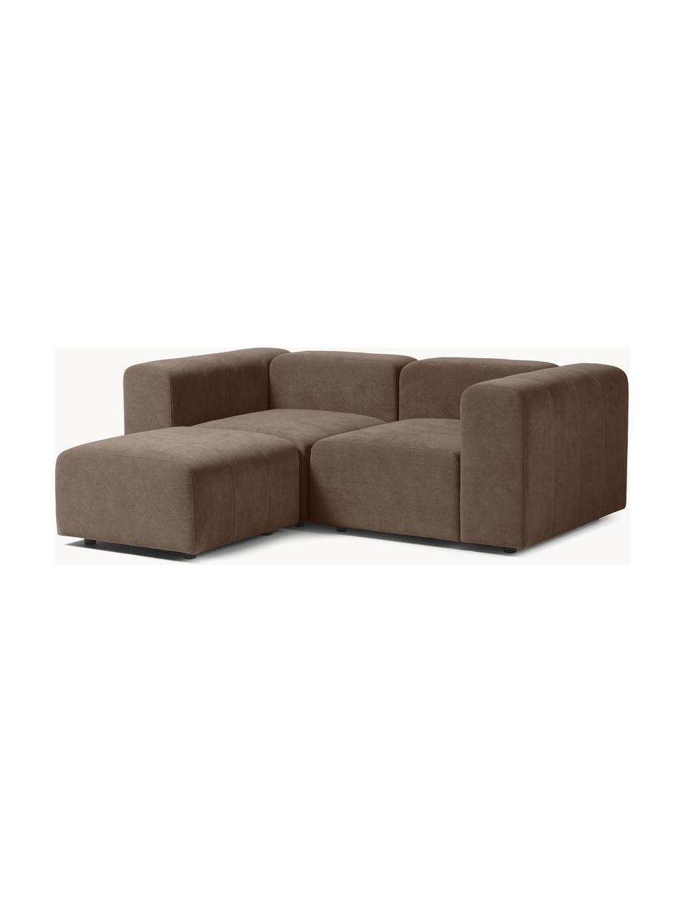 Canapé modulable 3 places avec pouf Lena, Tissu brun foncé, larg. 209 x prof. 181 cm