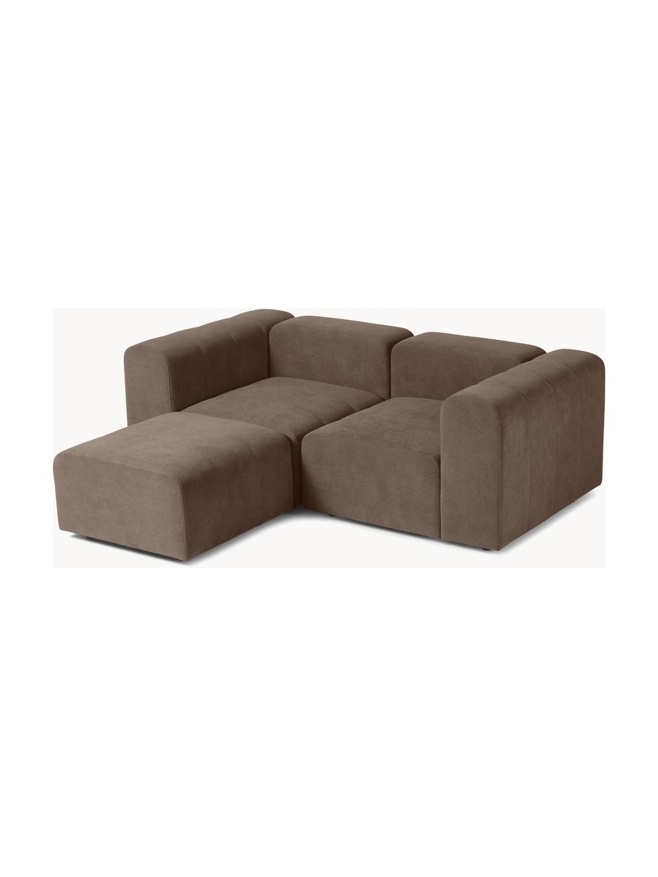 Canapé modulable 3 places avec pouf Lena, Tissu brun foncé, larg. 209 x prof. 181 cm