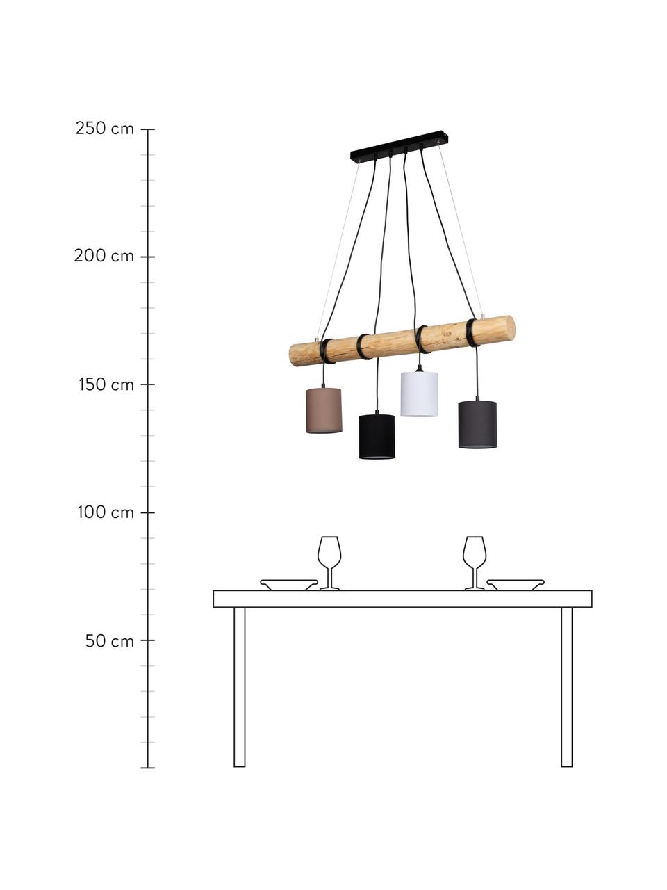 Grosse Pendelleuchte Pietro aus Holz, Lampenschirm: Stoff, Baldachin: Metall, beschichtet, Braun, Weiss, 90 x 140 cm