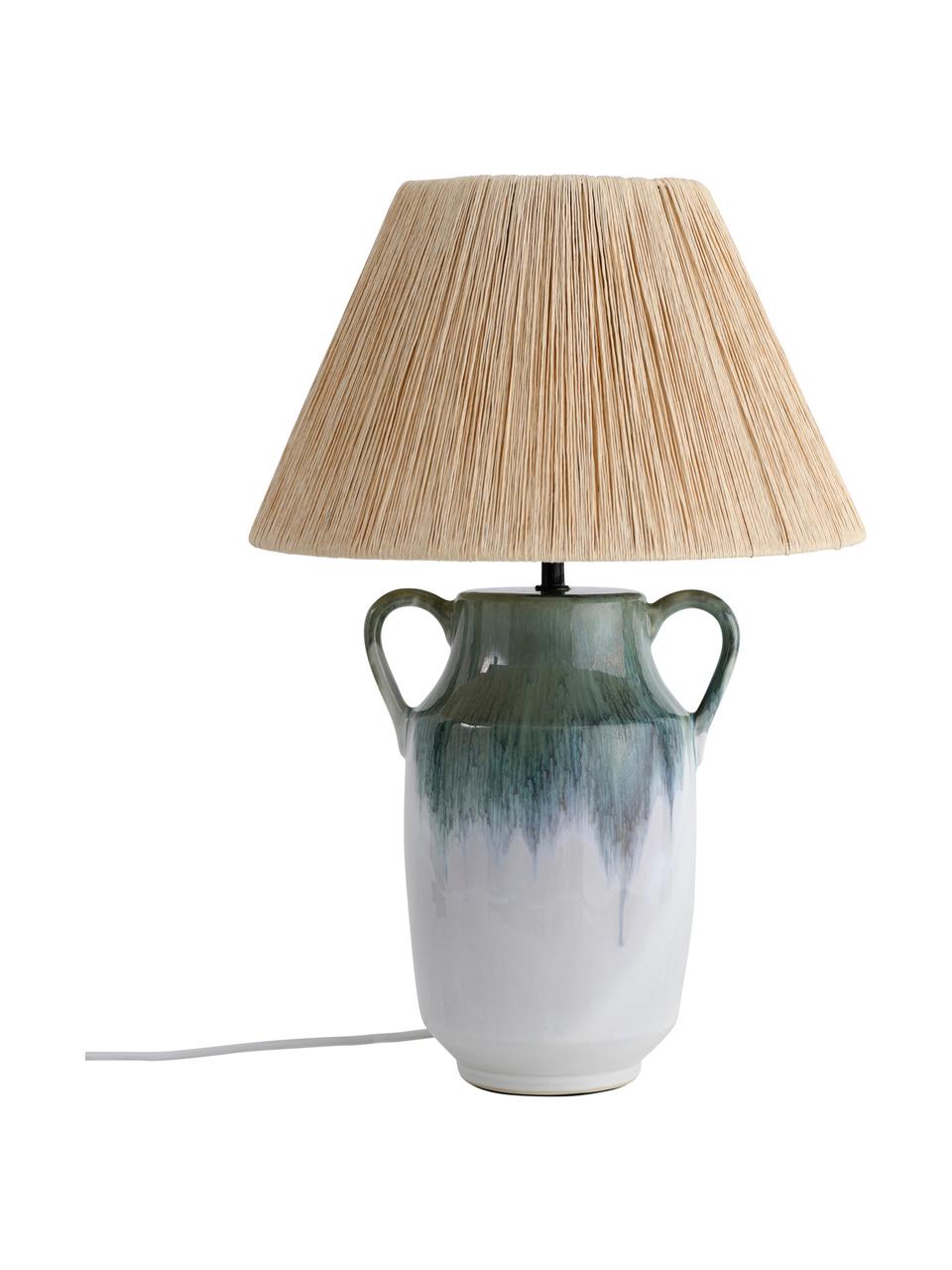Tafellamp Azara van papier en keramiek, Lampenkap: papier, Lampvoet: keramiek, Beige, groen, Ø 36 x H 54 cm