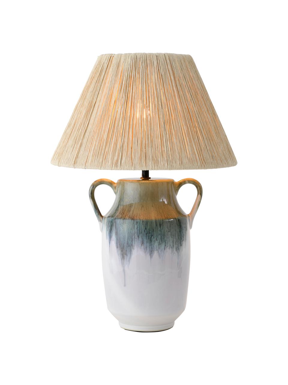 Tischlampe Azara aus Papier und Keramik, Lampenschirm: Papier, Lampenfuß: Keramik, Beige, Grün, Ø 36 x H 54 cm