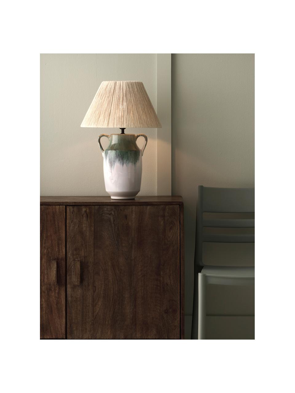 Lampe à poser papier et céramique Azara, Beige, vert, Ø 36 x haut. 54 cm