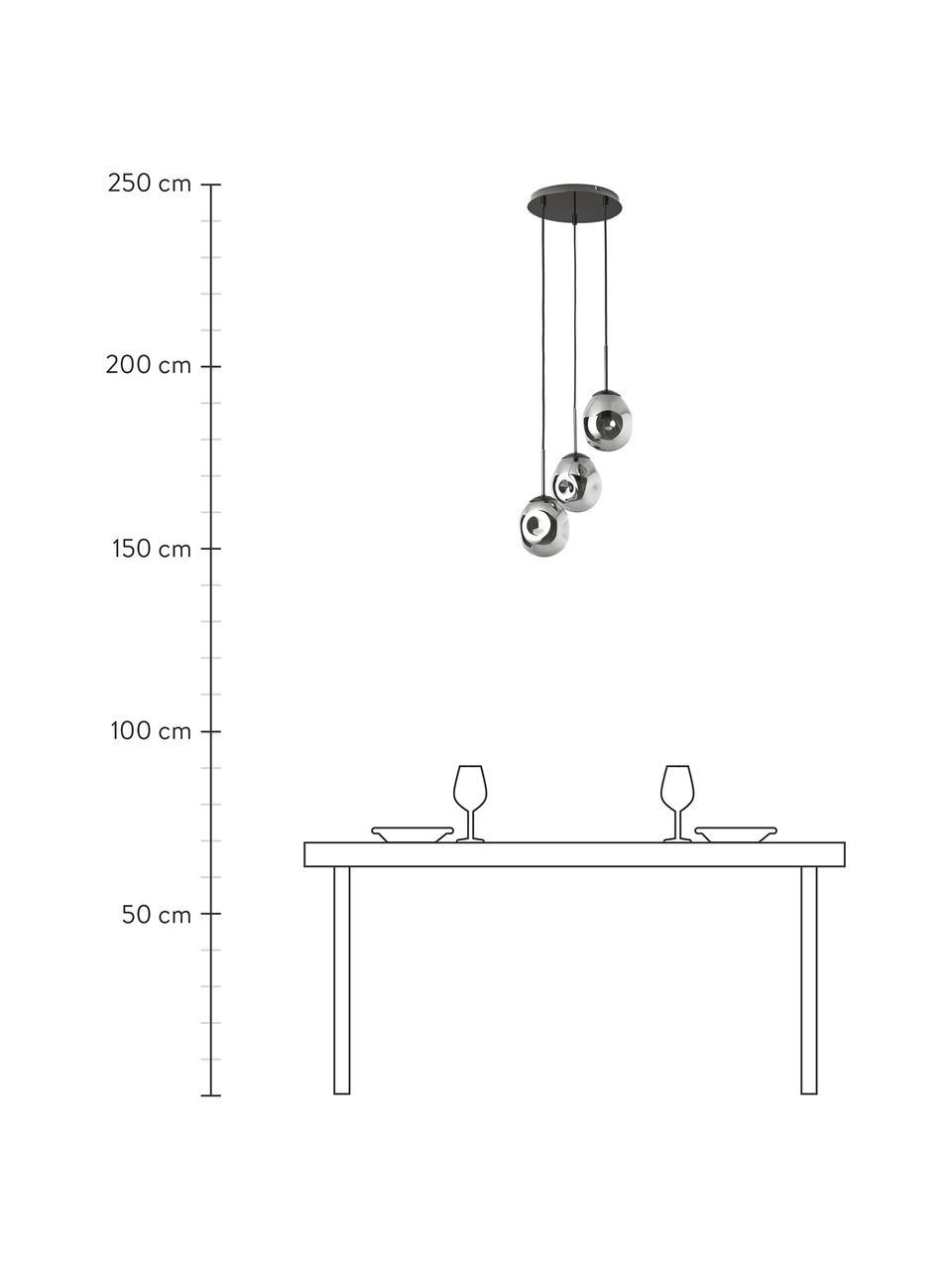 Závěsné svítidlo ze zrcadlového skla Amora, Chromová, černá, Ø 15 cm, V 150 cm