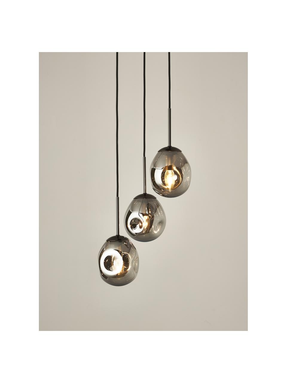 Suspension grappe en verre miroir Amora, Gris chrome, noir, Ø 15 x haut. 16 cm