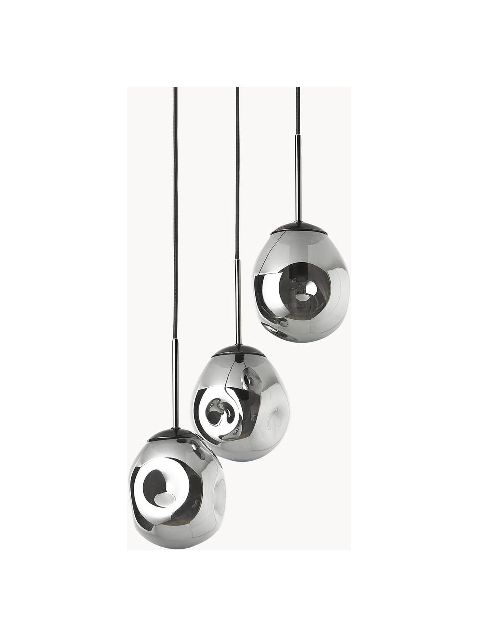 Suspension grappe en verre miroir Amora, Gris chrome, noir, Ø 15 x haut. 16 cm