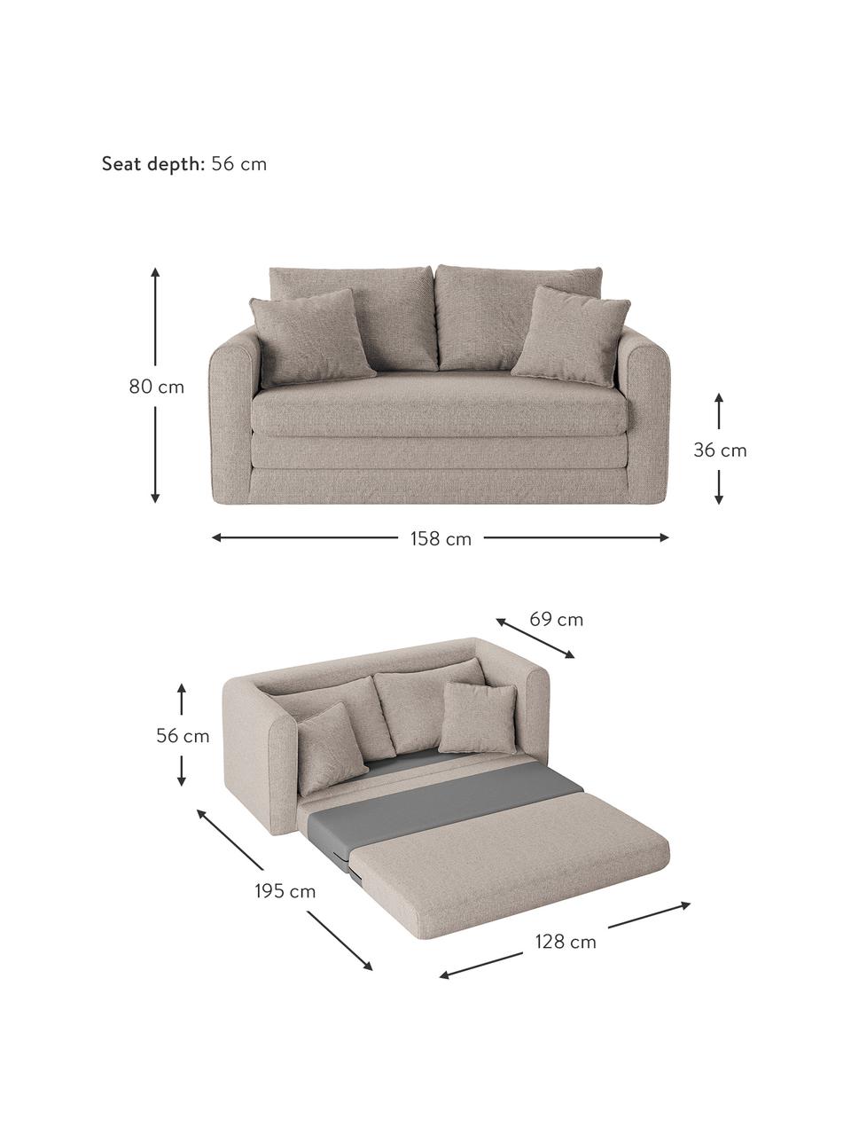Sofa rozkładana Lido (2-osobowa), Tapicerka: poliester imitujący len D, Nogi: tworzywo sztuczne, Jasny szary, S 158 x G 69 cm
