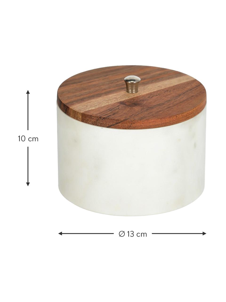 Boîte de rangement marbre Karla, Marbre blanc, bois foncé, Ø 13 x haut. 10 cm