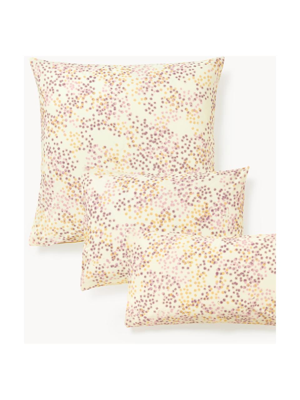 Taie d'oreiller en percale de coton Kiki, Jaune pâle, jaune, tons lilas, larg. 50 x long. 70 cm