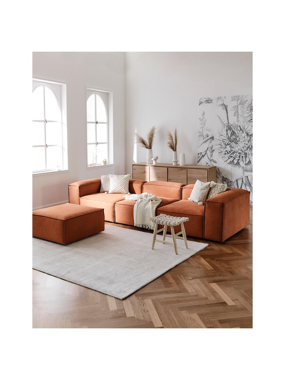 Canapé d'angle modulable 4 places avec tabouret Lennon, Tissu terracotta, larg. 327 x prof. 207 cm