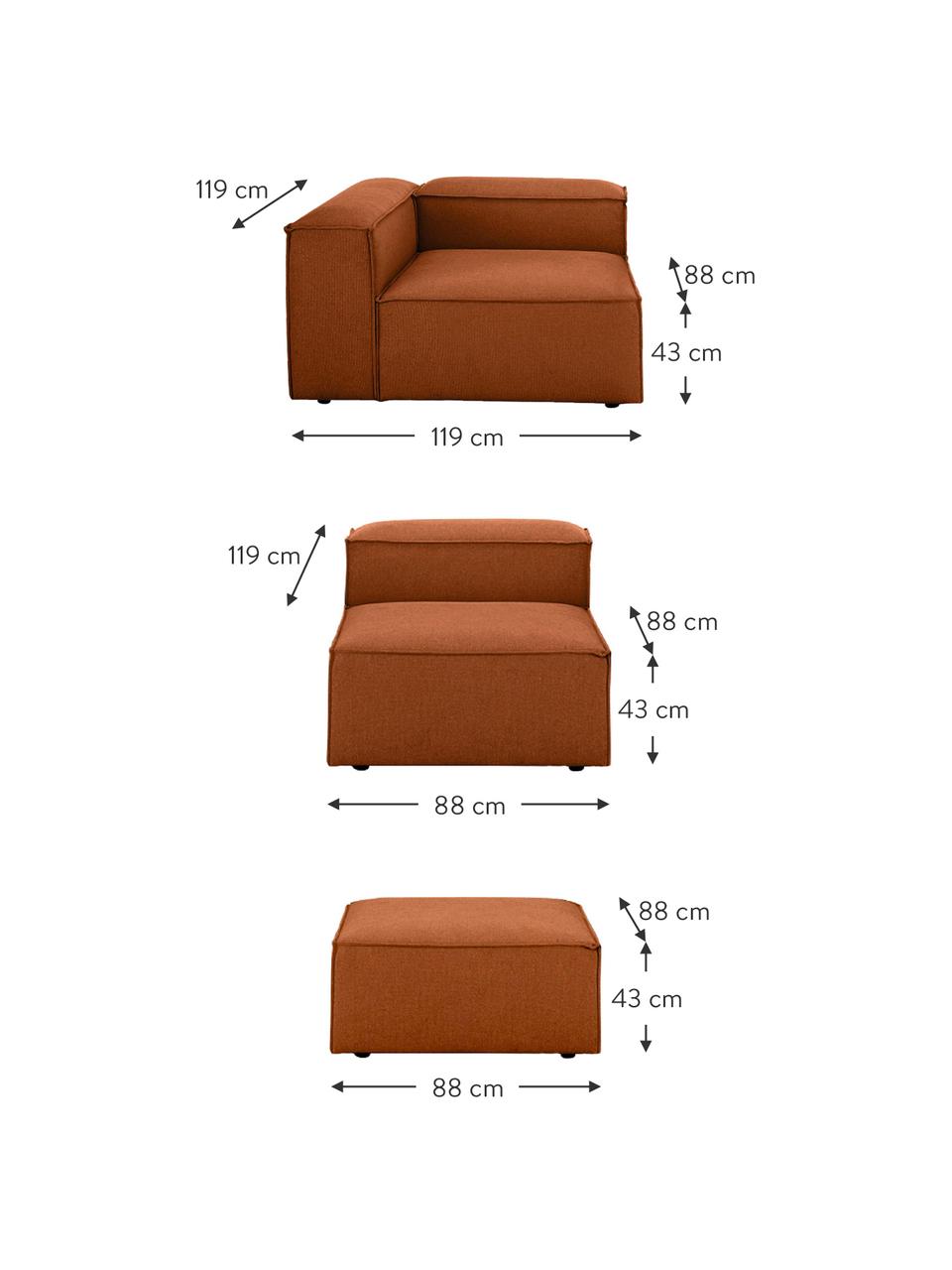 Sofa modułowa z pufem Lennon (4-osobowa), Tapicerka: poliester Dzięki tkaninie, Stelaż: lite drewno sosnowe z cer, Nogi: tworzywo sztuczne Materia, Terakotowa tkanina, S 327 x G 207 cm