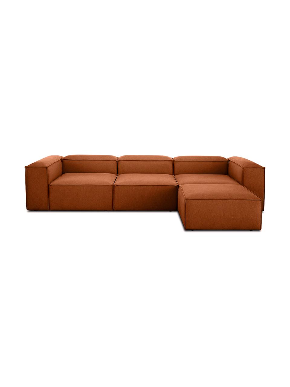 Canapé d'angle modulable 4 places avec tabouret Lennon, Tissu terracotta, larg. 327 x prof. 207 cm
