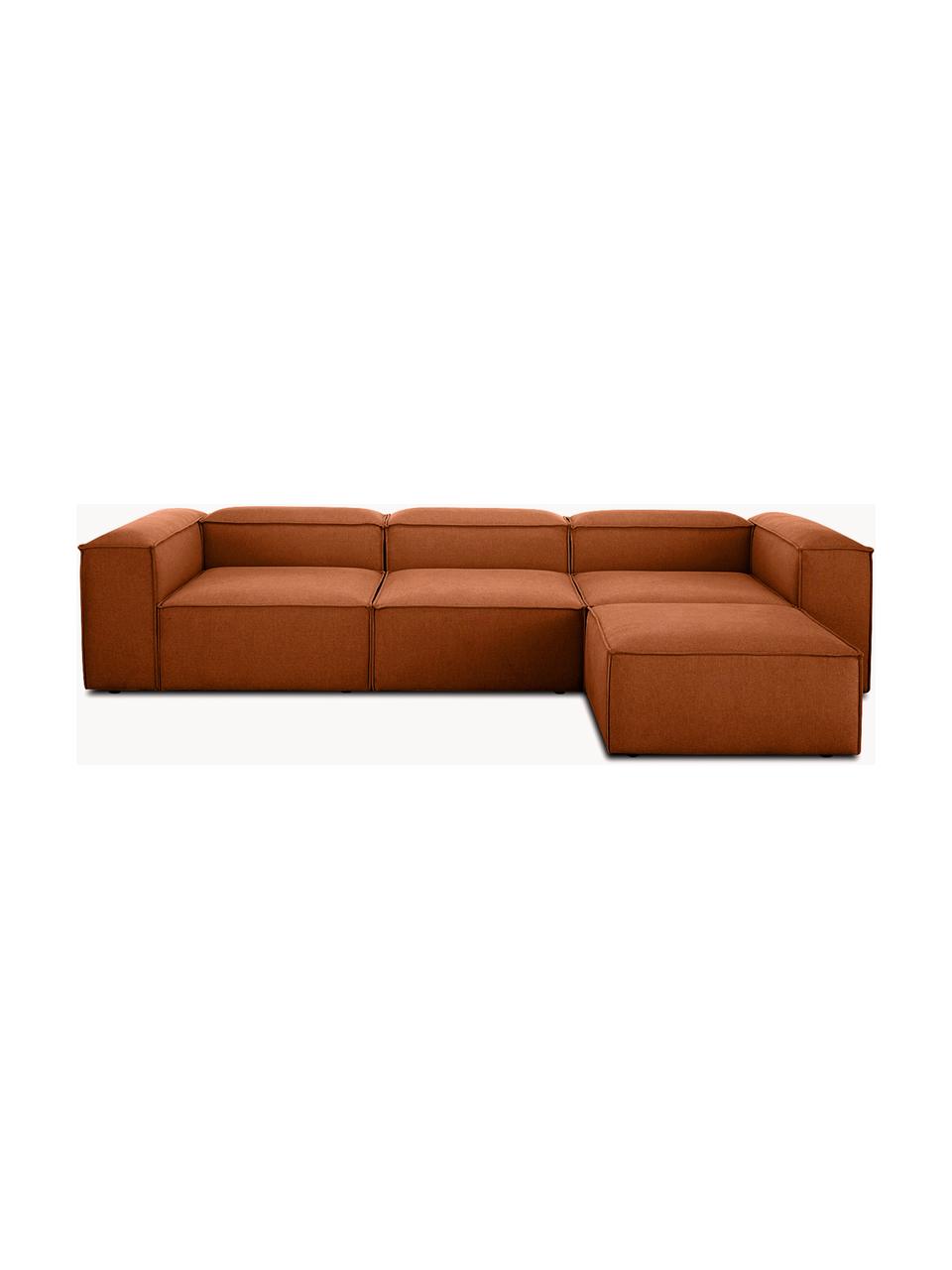 Modulaire bank Lennon (4-zits) met kruk, Bekleding: 100% polyester De slijtva, Frame: massief grenenhout, multi, Poten: kunststof Dit product is , Geweven stof terracotta, B 327 x D 207 cm