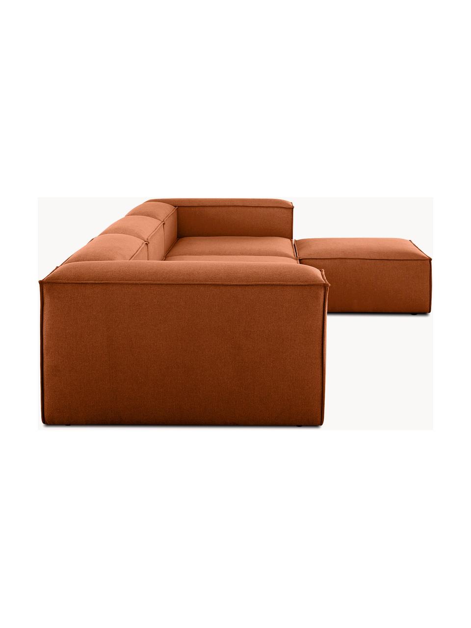 Modulaire bank Lennon (4-zits) met kruk, Bekleding: 100% polyester De slijtva, Frame: massief grenenhout, multi, Poten: kunststof Dit product is , Geweven stof terracotta, B 327 x D 207 cm