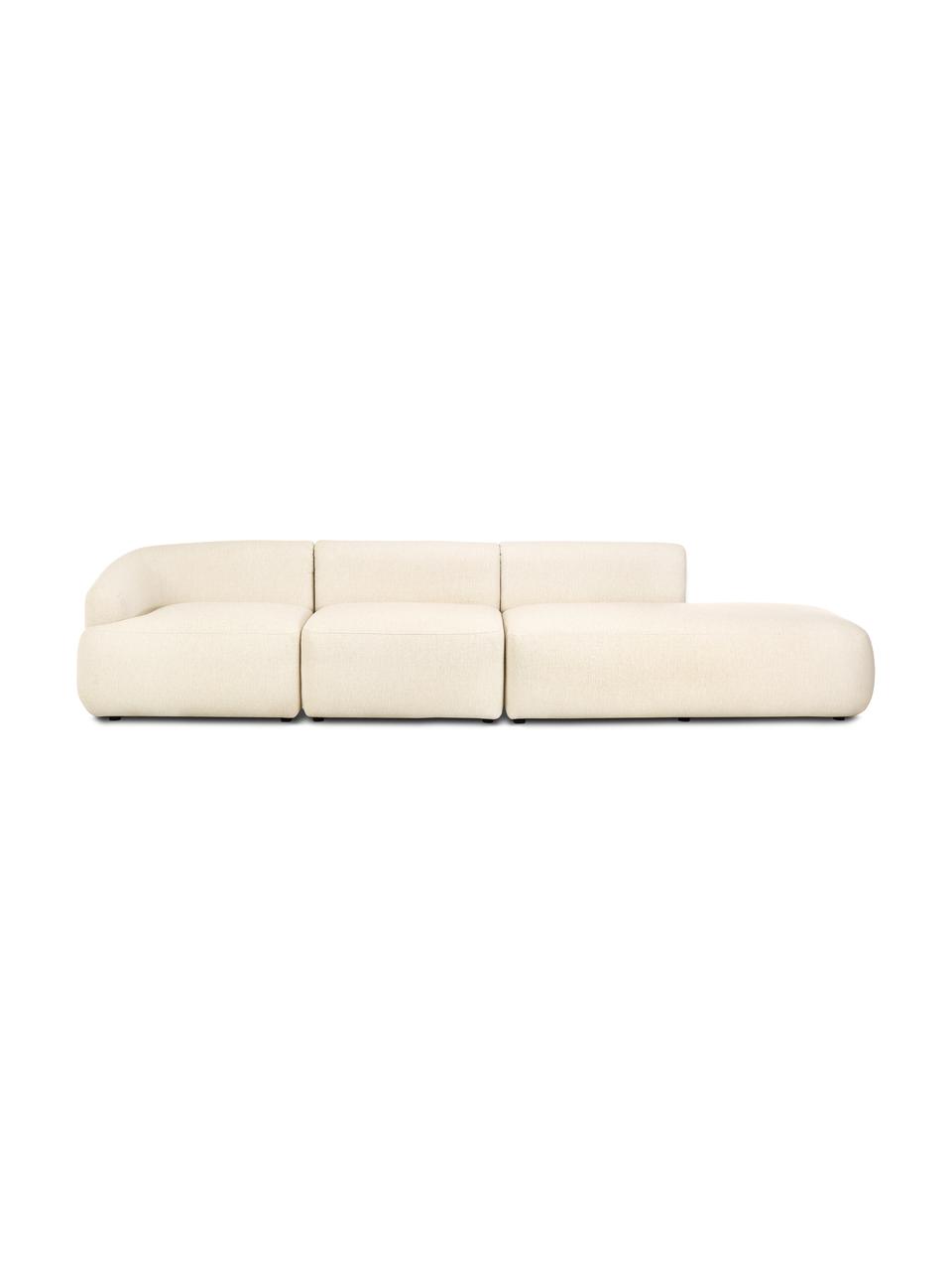 Chaise-longue componibile Sofia, Rivestimento: 100% polipropilene Con 23, Struttura: legno di pino massiccio, , Piedini: plastica, Tessuto bianco crema, Larg. 340 x Prof. 95 cm, schienale a destra