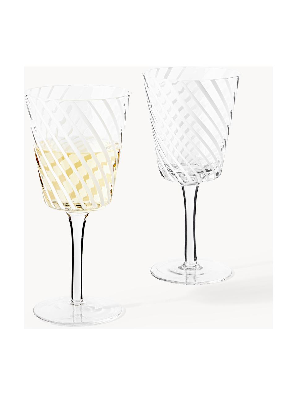 Ručne vyrobené poháre na víno Carson, 4 ks, Sodno-vápenaté sklo, Priehľadná, biela, Ø 9 x V 10 cm