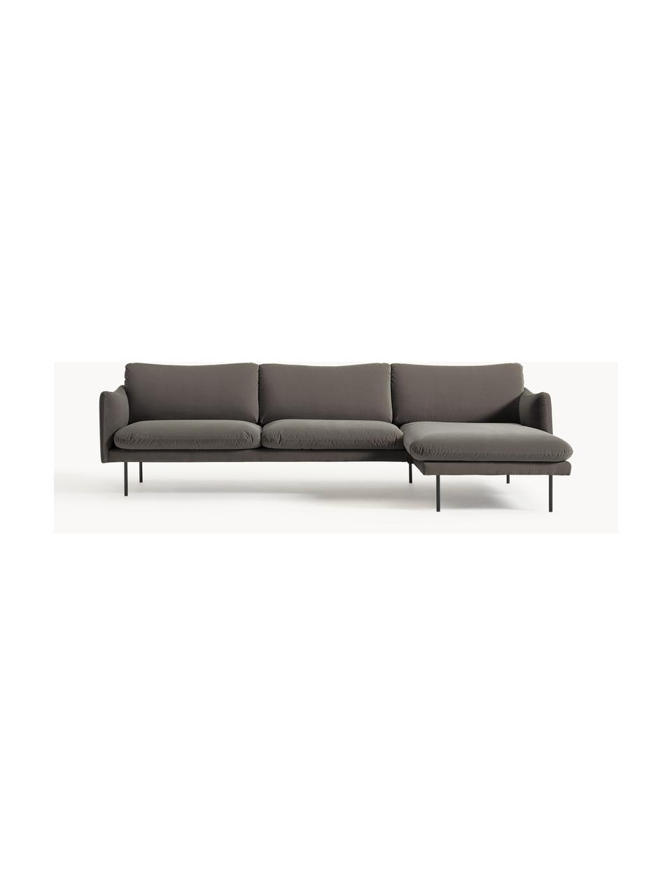 Samt-Ecksofa Moby, Bezug: Samt (Hochwertiger Polyes, Gestell: Massives Kiefernholz, Beine: Metall, pulverbeschichtet, Samt Taupe, B 280 x T 160 cm, Eckteil links